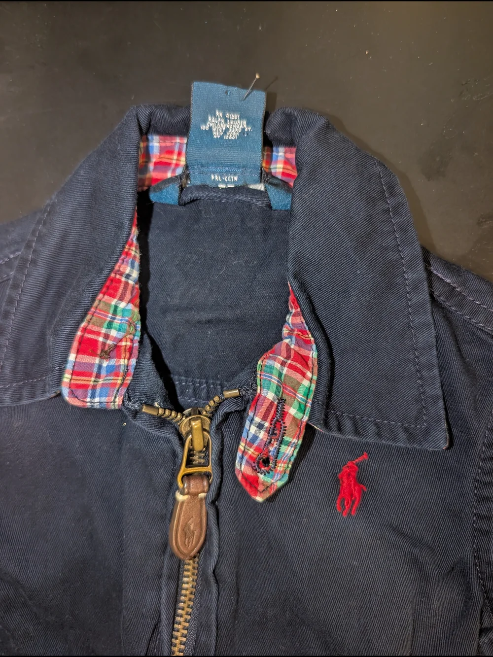 Ralph Lauren Navy Cotton Jacket with Red Pony & Plaid Accents